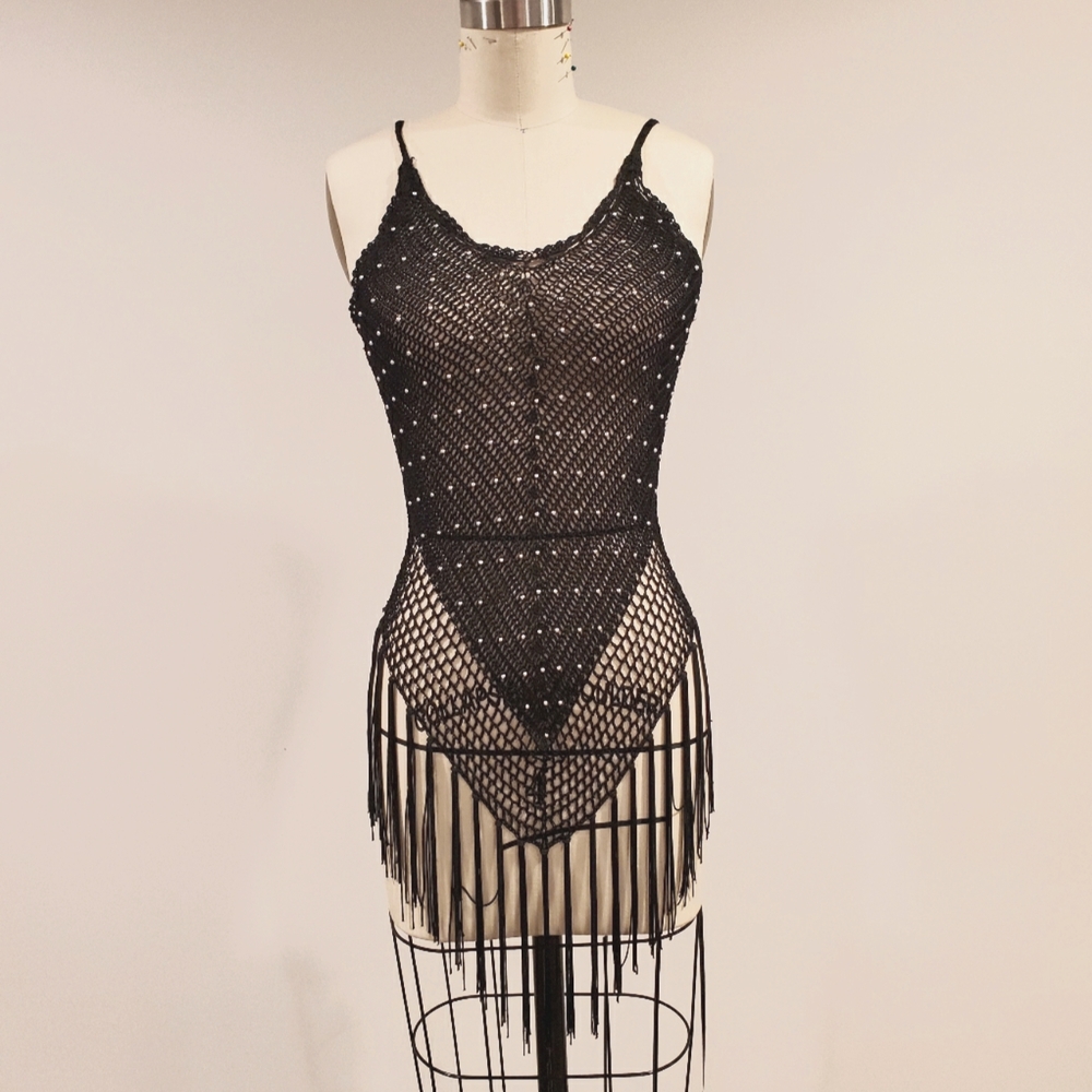 Sexy black woven sexy dress throwover bodycon women's S/XS, Cool Attitudes